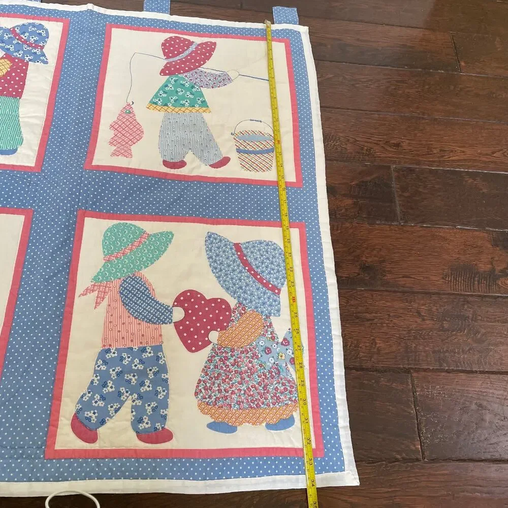 Sunbonnet Sue Baby Quilt Vtg Handmade Nursery Crib Blanket Hanging Panel Blocks